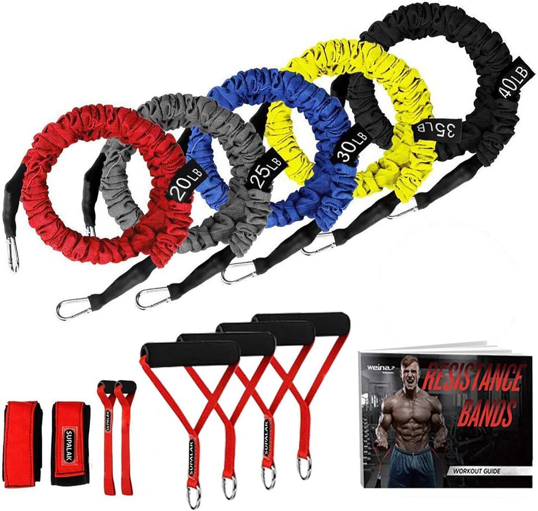 Resistance Bands, 15 Pieces Exercise Elastic Bands Set, 20lbs to 40lbs Resistance Tubes with Heavy Duty Protective Nylon Sleeves Anti-Snap for Fitness 