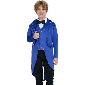 Steampunk Coat Tailcoat,Medieval Clothing Costume,Halloween Renaissance Vampire Costumes (110 (4-5 Years), Blue)