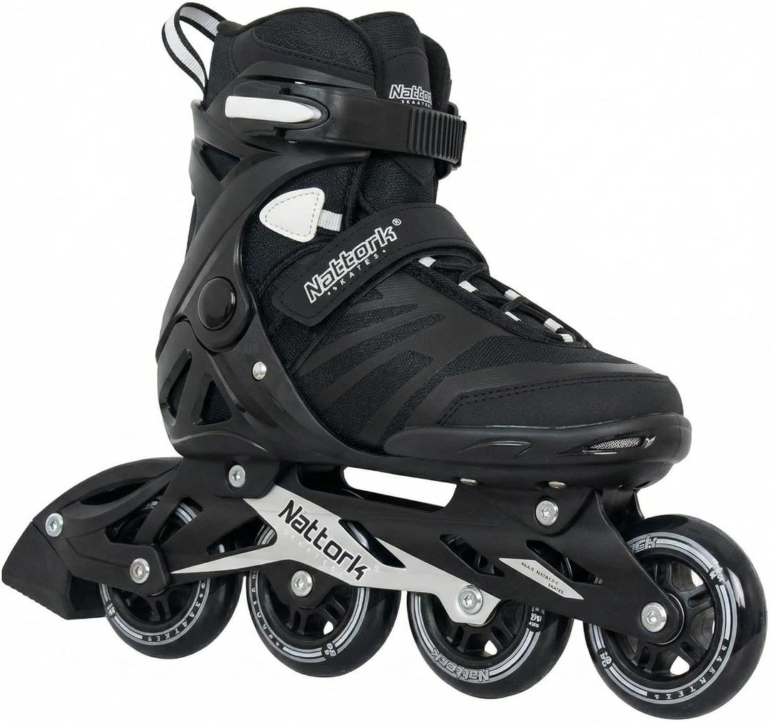 Nattork Adult Inline Skates for Men Women, Fitness Blades Roller with Aluminum Frame, PU Wheels and Breathable Mesh Black Size 12