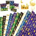 HOWAF 10 Sheets Eid Wrapping Paper Multicolor Ramadan Mubarak Gift Wrapping Paper for Kids Men Women Eid Party Gift Wrap Decorations, Eid Mubarak Crescent Moon Star Wrapping Paper Islamic Gift Wrap Paper