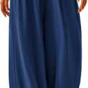 MASCOMODA Women Casual Wide Leg Palazzo Lounge Pants Comfy Soft Loose Flowy Yoga Pants Smocked High Waisted Barrel Sweatpants (Blue, Medium)