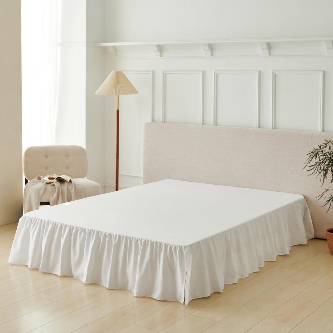 Bed Skirt King Size, Ruffled Bed Skirt with Split Corners, Bed Skirts 14 Inch Drop, Bed Skirting with Platform, White, 14'' King