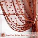 MYSKY HOME Terracotta Boho Sheer Curtains with Pom Poms 84 Inches Long Burnt Orange Rust Colored Rustic Farmhouse Bohemian Drapes for Bedroom Living Room Window, Rod Pocket, 52" Wide, 2 Panels