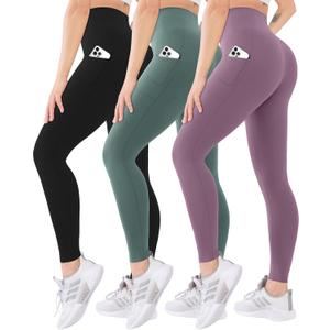 Blisset 3 Pack High Waisted Leggings for Women with Pockets Soft Active Tummy Control Pants for Yoga Running & Daily Wear (Large-X-Large, 011-Black/Blue/Purple)