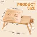 JELNER Adjustable Bamboo Laptop Desk with Cooling Fan, Foldable Bed Tray for Breakfast, Writing, and Drawing, with Tilting Top and Drawer, Portable Lap Desk for Bed, Sofa, and Floor.
