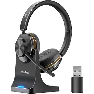 Bluetooth Headset, Wireless Headset with Mic for Work, Bluetooth 5.3, Wireless Headphones with AI Noise Cancelling Microphone (Clear Calls & Mic Mute), USB Dongle, for Computer/PC/Laptop/Zoom