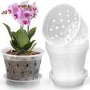 Orchid Pot, 8 Pack 5 Inch Orchid Pots with Holes and Saucers, Clear Plastic Flower Plant Pot for Indoor Outdoor Plants, Slotted Orchids Planter(5Inch)
