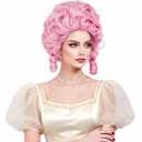 Rugelyss Short Wavy Curly Pink Wig Big Bouffant Beehive Wigs for Women fits 70s 80s Costume or Halloween Vintage Cosplay Party