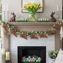 8.2ft Chocolate Foam Easter Bunny Banner Neutral Brown Bunny Garland Farmhouse Hanging Decoration Easter Spring Party Supplies for Mantel, Fireplace, Wall Home Office Decor