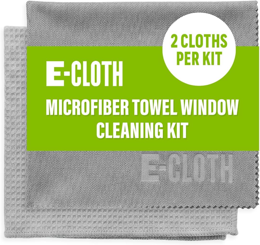 E-Cloth Microfiber Window Cleaning Cloth Kit - Glass Cleaning Cloth for Windows, Mirrors, Cars, Lenses, Eyeglasses, & More, Streak Free Clean, Machine Washable Reusable Towel - Gray