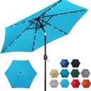 Blissun 7.5 ft Solar Umbrella, 18 LED Lighted Patio Umbrella, Table Market Umbrella (Light Blue)