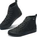 Obtaom Womens/Mens high top Canvas Shoes Play mid Calf Fashion Sneaker Casual lace up hi top Washed Canvas Shoes (8 Women/6.5 Men, Black/Black)