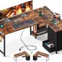 AODK L Shaped Desk with 4 Tier Drawers, 53" Reversible Gaming Desk with Power Outlets, L Shaped Computer Desk with USB Charging Port and Host Stand, Home Office Corner Desk, Easy to Assemble, Vintage