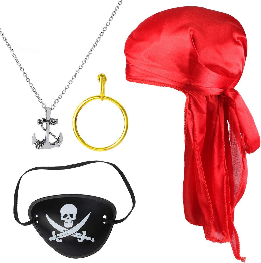 Beelittle Halloween Pirate Costume Accessories Silky Pirate Cap Role Play Set (Red 1)