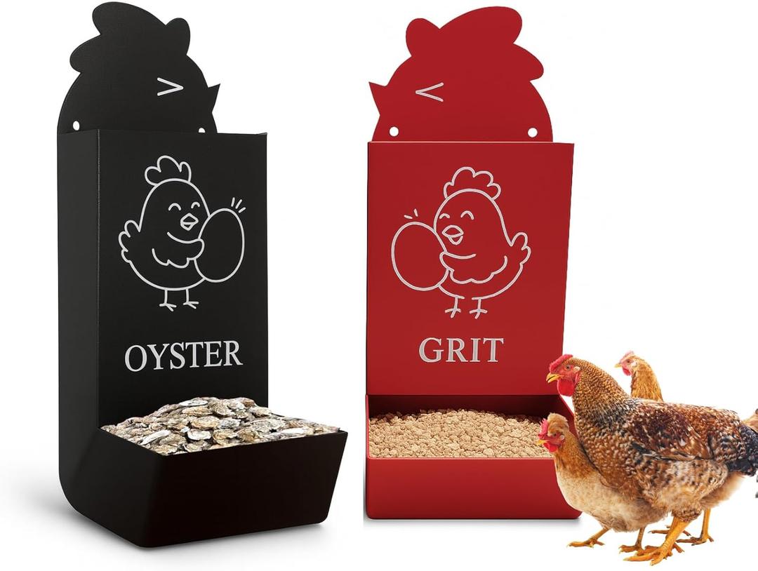 Metal Chicken Feeder, ChickenGrit and Oyster Shell Feeder, Hanging Metal Grit Dispenser for Chickens, Easy-Fill Chicken Coop Feeder, Durable Outdoor Design (red+Black)