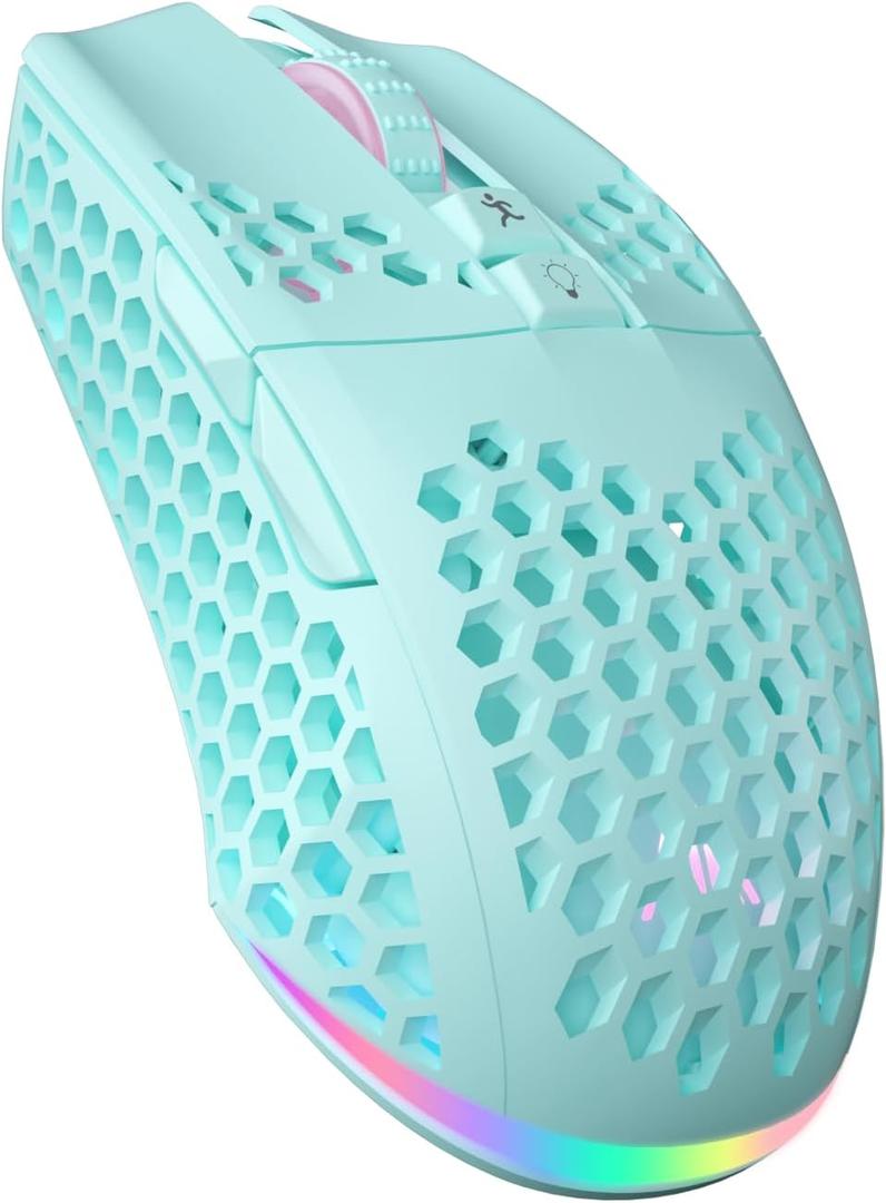 SOLAKAKA SM600 Honeycomb Shell Gaming Mouse Wireless,8000 DPI Tri-Modes BT5.1/2.4G Wireless/Type-C Wired Gamer Mouse with 2 Side Buttons, Macro Programmable and RGB Light for PC/Mac/Laptop,Green