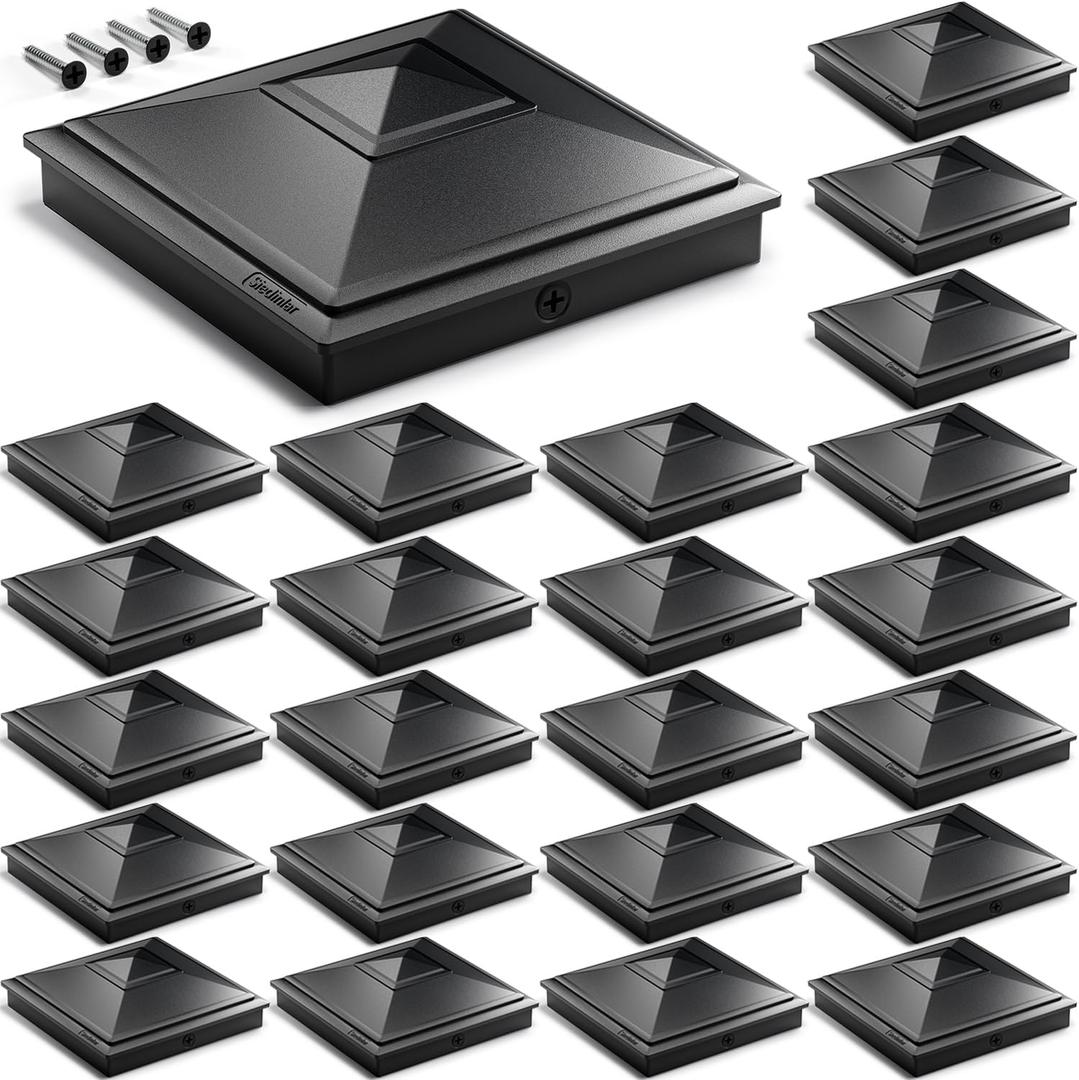 SIEDiNLAR 4x4 Pyramid Post Caps Waterproof Outdoor 4x4 Post Cover, Fits 3.5x3.5 4x4 Wood Vinyl Posts for Fence Deck Mailbox Patio (Black, 24 Pack)