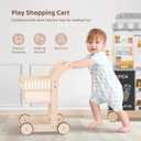 OOOK Baby Push Walker Doll Stroller, Wooden Baby Walker for Girls and Boys, Kids Shopping Cart for Toddlers, Kids Stand Learning Walker with 4 Wheels