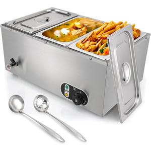 3-Pan Commercial Food Warmer  1500W Electric Stainless Steel Food Warmer, 6.9 QT Steam Table Pan with 86-185F Temp Control for Catering, Restaurants, Buffets (21 QT Total Capacity)
