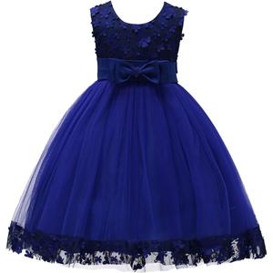 2-10T Big Little Girl Ball Gown Short Lace Flower Tulle Prom Dresses for Wedding Party Evening Dance (Royal Blue)