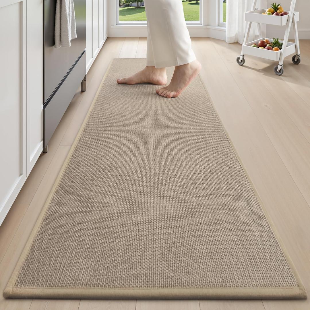 tchdio Kitchen Mats for Floor, Rubber Backed Kitchen Rugs Non Slip Washable, Superior Absorbent Kitchen Runner Rug Easy to Clean, Comfort Kitchen Floor Mat Front of Sink (Beige, 20"  47")