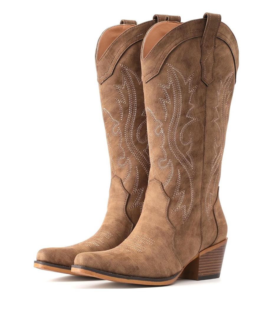 IUV Cowboy Boots For Women Western Cowgirl Boots with Chunky Heel Mid Calf Snip Toe Ideal for low insteps. Size 7.5