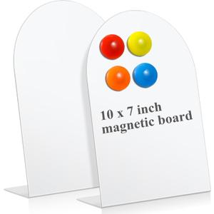 Shimeyao 2 Pcs Magnetic Bulletin Board for Tabletops with 8 Magnets Memo Display Easel Stand for Home Office School Kitchen Table Supplies (White, 10 x 7 Inch, Arched)