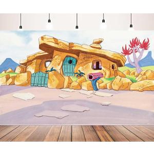 7x5ft Caveman Stone House Party Decorations Photography Backdrop for Kids Birthday Party Decorations Baby Shower Supplies Picture Photoshoot Props