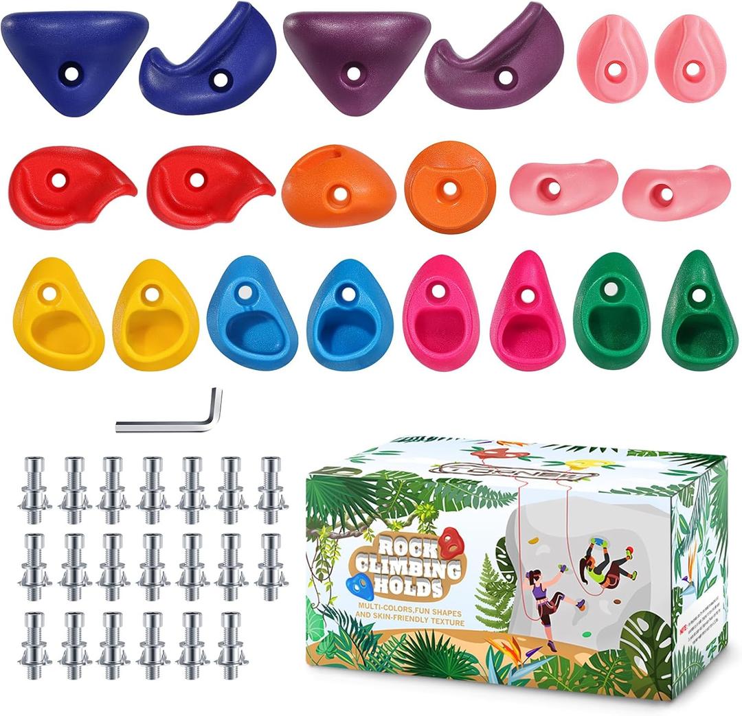 TOPNEW 20PCS Rock Climbing Holds for Kids, Climbing Rocks for Play Set, Swingset - Adult Rock Wall Holds with Mounting Hardware for Indoor Outdoor, Bright Color