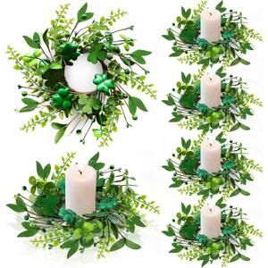 Pillar Candle Ring Wreaths Mini Purple Lavender Table Centerpieces Wreath 9 Inch Wreath for Cabinets Artificial Farmhouse Lavender Wreaths for Front Door Porch Wall Window (6, St.Patrick-1)