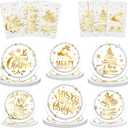 Lenyunge Merry Christmas Tableware - 62pcs White and Gold Plates and Napkins for Winter Holiday Decoration