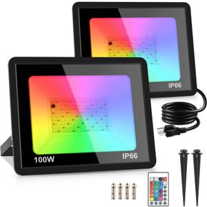 MOSFiATA 2 Pack 100W RGB LED Flood Lights, 12000LM Color Changing Smart Floodlight with Remote, Waterproof DIY Uplights for Party,Garden,Halloween Outdoor Decr