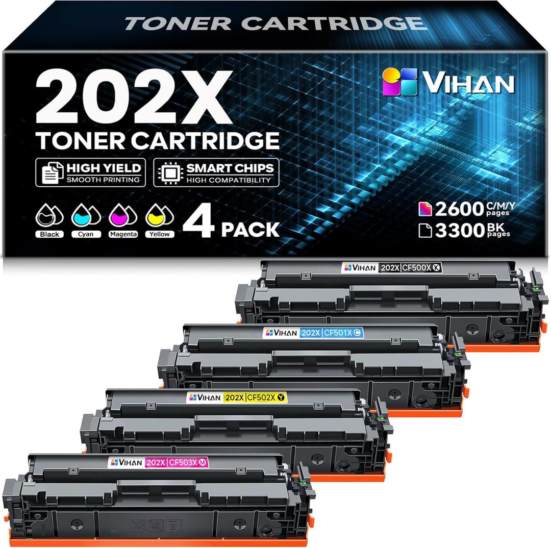 202X Toner Cartridges Set 4 Pack Compatible Replacement for HP 202X Toner Cartridges Works with MFP M281fdw M281cdw M281fdn M254dw M254dn CF500X Printer Ink (Black Cyan Yellow Magenta)
