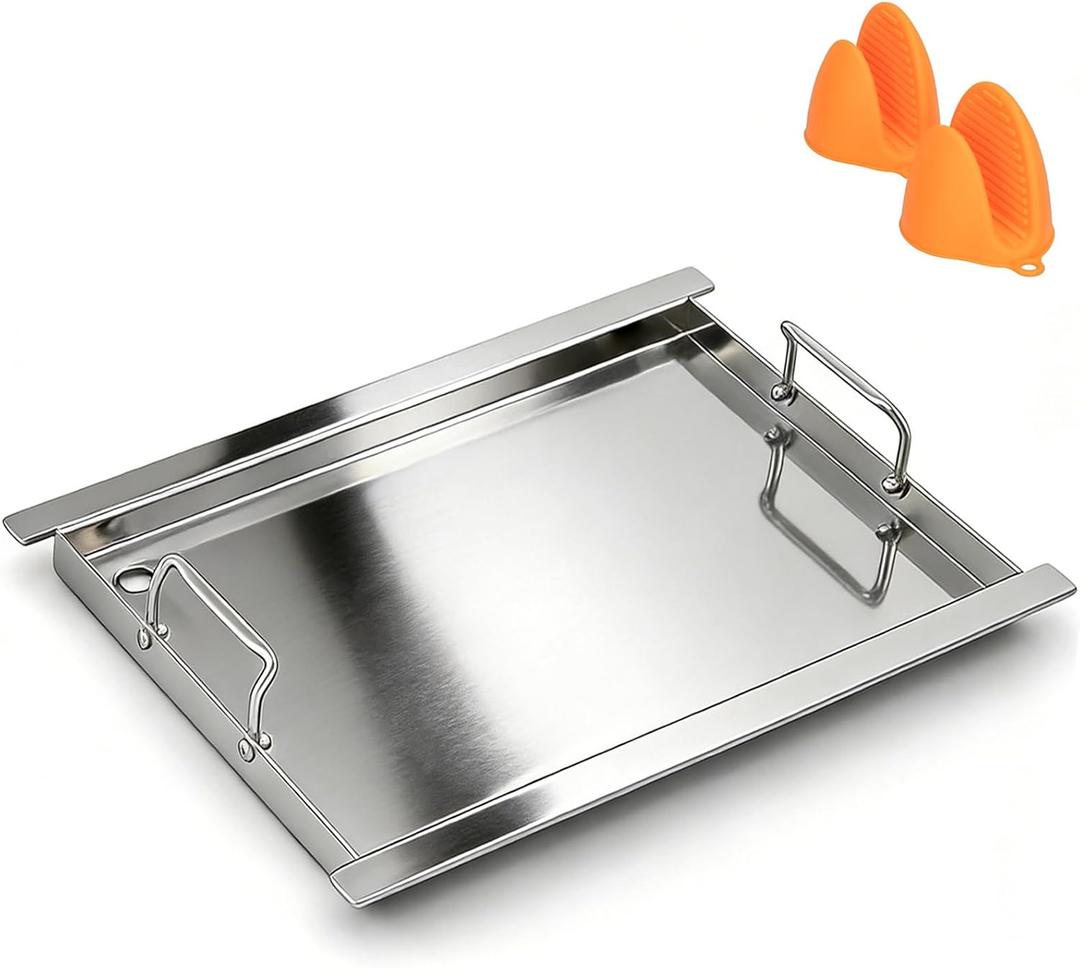 Full-Size Griddle Insert for Napoleon 425 Gas Grills, 23" x 17.7" Flat Top Griddle for Napoleon Rogue and Freestyle 425 Models,Heavy-Duty Stainless Steel Grill Accessory Replacement with Grease Drains