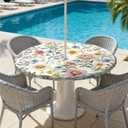 Yesad Round Outdoor Tablecloth with Umbrella Hole, Zippered Fitted Tablecloth with Elastic Edge, Waterproof Table Cloth Cover for Picnic Party Fits 53"-60" Round Table, Colorful Wildflower