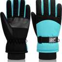 Geyoga Kids Waterproof Winter Snow Ski Gloves for Boy Girl Outdoor Warm Thickening Snowboard Gloves (8-12 Years, Blue Green)