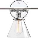 Phansthy 3-Light Wall Sconces Antique Brass Vanity Light, Industrial Wall Lamps with On Off Switch and Clear Glass Lampshade, Vintage Wall Lighting for Bathroom Living Room (Chrome, Cone Shade)