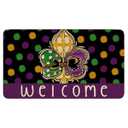 Mardi Gras Door Mat, Green Alligator New Orleans Carnival Masquerade Mask Beads Indoor Outdoor Non-Slip Doormat, Entryway Front Porch Welcome Mat for Entrance Decor 30" x 17"