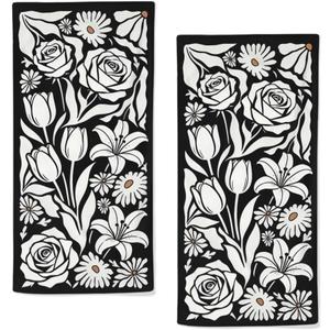 Floral Hand Towels for Bathroom, 2 Packs Decorative Daisy Floral Towels 28.7 x 13.7 Inches Boho Dish Towels for Home Spa Gym Decor Spring Summer Mid Century Fingertip Towels