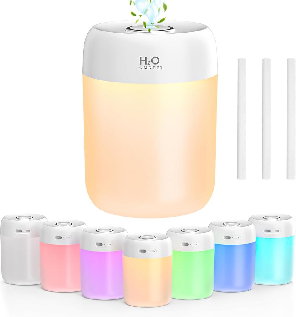FUWANG Portable Mini Humidifier, 650ml Small Cool Mist Humidifier, USB Personal Desktop Humidifiers for Bedroom Travel Office Home Car Indoor Plants, 2 Mist Modes Quiet, Auto Shut-Off, White
