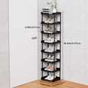 8 Tier Vertical Narrow Shoe Rack, Stackable Tall Skinny Shoerack, Compact Single Shoes Storage Tower for Slim Space, Corner Plastic Shelves, for Hallways, Entryway, Bedrooms Organizer, Black