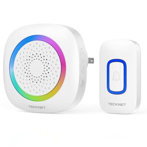 TECKNET Plug in Wireless Doorbell with RGB Lighting & 1300 Feet Range,IP66 Waterproof Door Bell for Home/Classroom/Office/Business,60 Chimes,5-Level Volume,4.5-Year Battery Life(White)