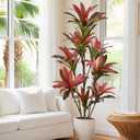 Artificial Dracaena Tree 6ft(72in) Tall Large Faux Silk Plants with Realistic Trunks and Red Leaves, Fake Floor Potted Artificial Plants for Home Office Indoor Outdoor Decor (6feet,1Pack)