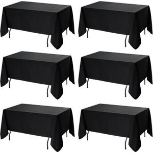 6-Pack Black Tablecloths for Rectangle Tables, 60 x 120 Inches, Stain-Resistant Polyester Fabric for 6 Foot Tables - Washable Table Covers for Weddings, Banquets, Birthday, Parties, Events