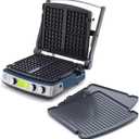 GreenPan Elite 7-in-1 Multi-Function Contact Grill & Griddle, Healthy Ceramic Nonstick Aluminum, Grill & Waffle Plates, Adjustable Shade & Shear, Closed Press/Open Flat Surface, PFAS-Free, Oxford Blue
