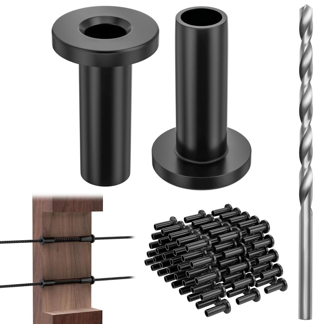 Cable Railing Protector Sleeves - 50 Pack T316 Stainless Steel Protective Sleeves - 1/8" 3/16" 5/32" Black Deck Cable Railing Hardware Kit for Wood Posts