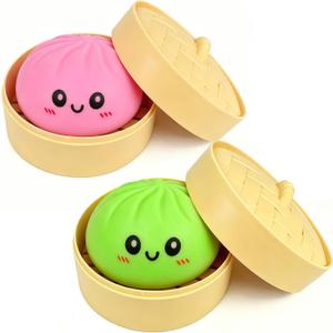 Pink and Green Dumpling Squishies New Mystery Squishies Dumpling with Box Stress Relief Balls Sensory Toys Desk Squeeze Toys Gift(2PCS)