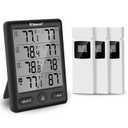 Geevon Indoor Outdoor Thermometer Wireless with 3 Remote Sensors, Digital Hygrometer Thermometer, Wireless Temperature Humidity Monitor Gauge with 200FT/60M Range (Black)