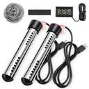Immersion Water Heater 2Pack, Portable Electric 304 Stainless Heaters with Guard Cover - LCD Thermometer for Above Ground Inflatable Pool Tub Buckets Motorhome Camping Outdoor (2)