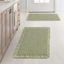 MIULEE Set of 2 Waffle Bathroom Rugs, Boho Bath Rugs Non Slip Washable, Super Absorbent Bath Mats, Ultra Soft Rubber Backed Shower Mats for Bathroom Floor, Tub and Shower, Sage Green, 17x24 Inch